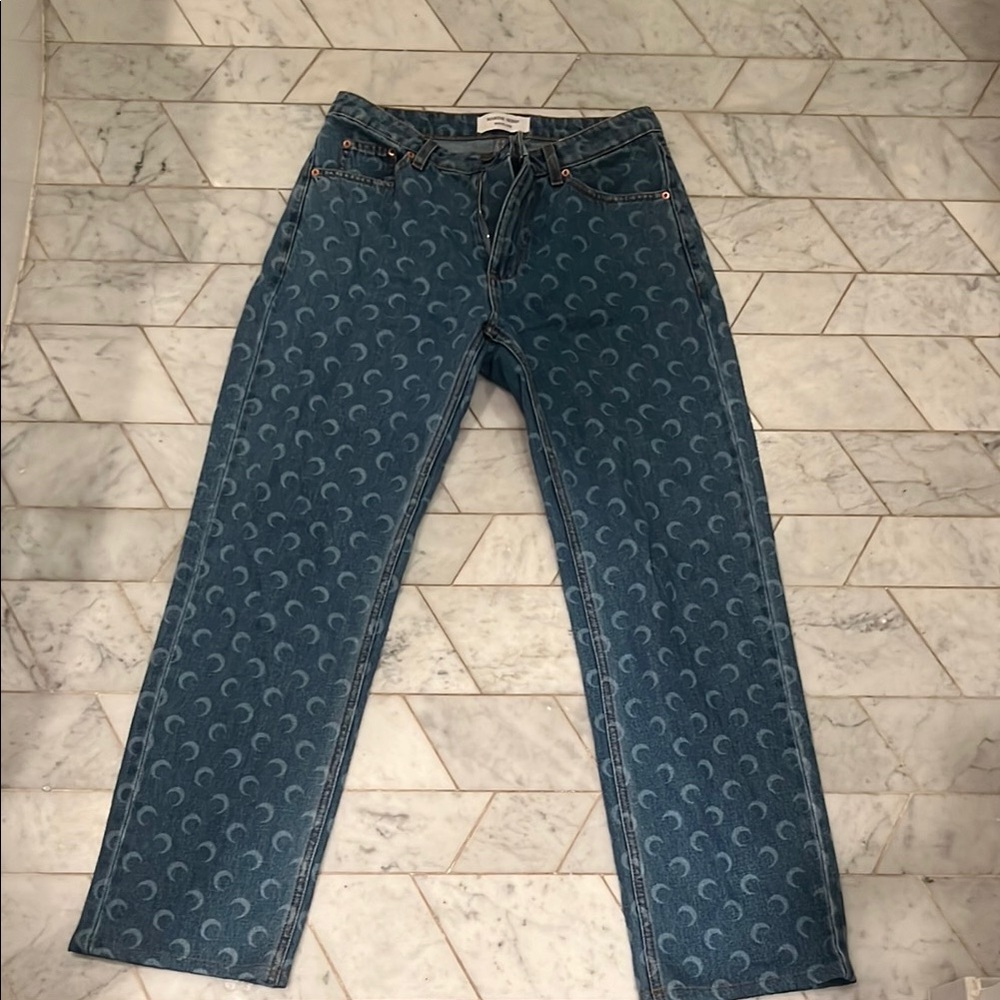 Marine Serre Stylish Blue Jeans with Pattern